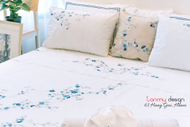Queen size duvet cover embroidered with apricot blossom